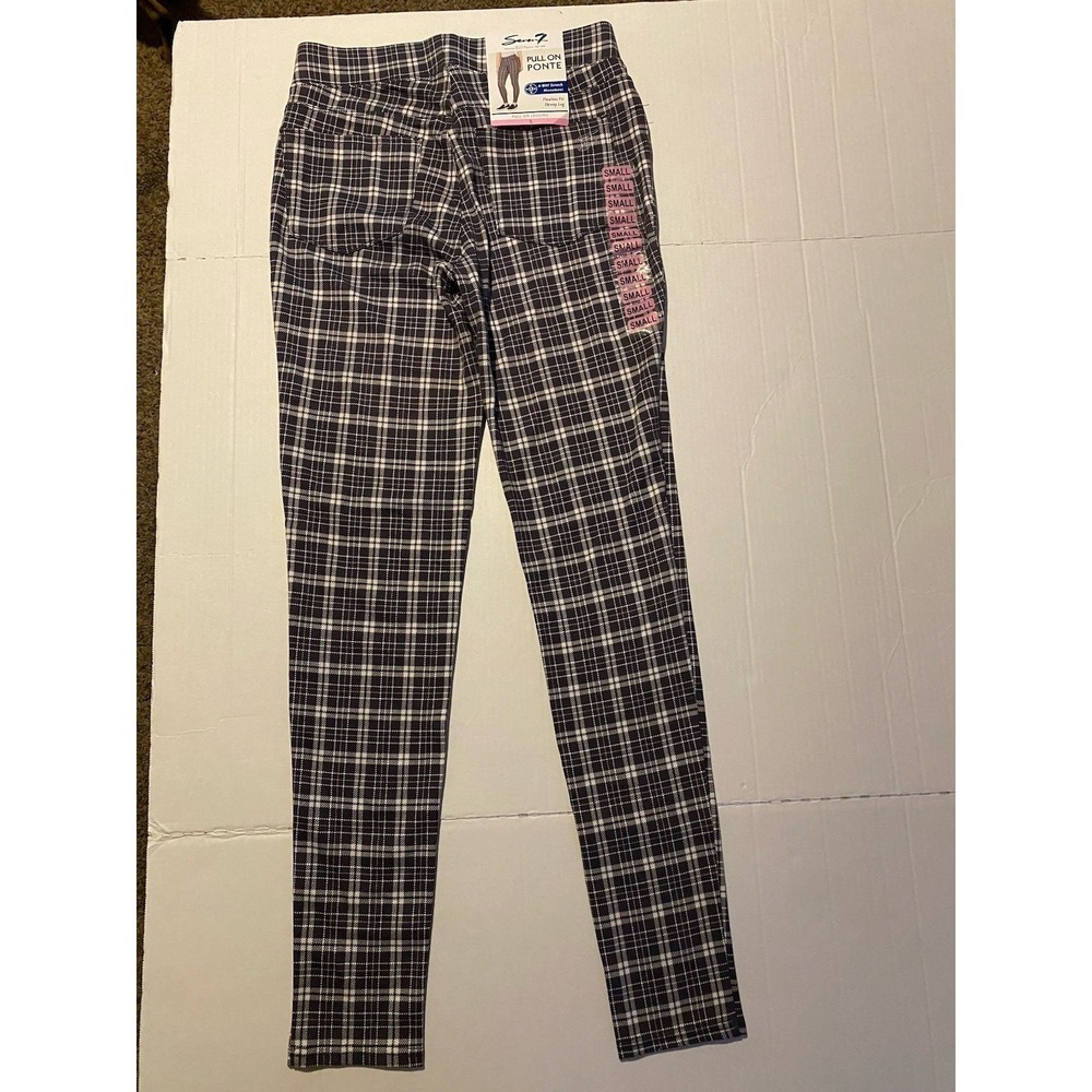 NWT Seven 7 Women's S Dandy Plaid Grey Pull On Ponte Stretch Leggings - Picture 7 of 9